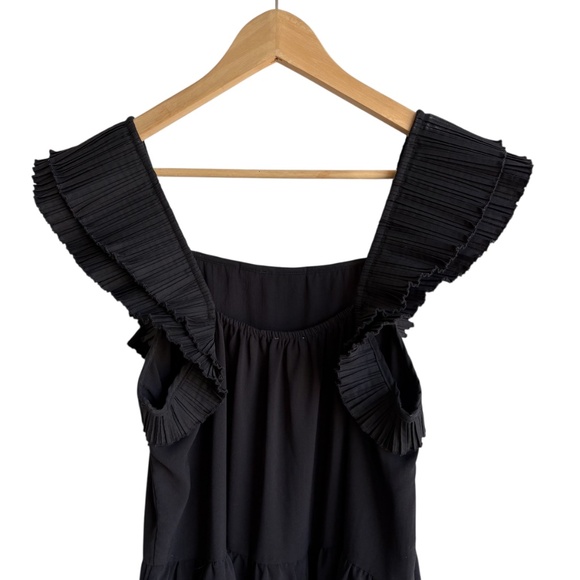 Entro Black Tiered Dress Ruffle Flutter Sleeve Lined Lightweight Size Medium - Picture 5 of 8